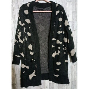 Lane‎ Bryant Cardigan Open Front Long Line Black w/white Spots Size 14/16